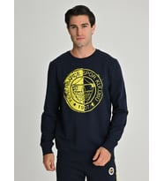 Fenerbahçe Tribün UV Baskılı  Tek Renk Logolu Erkek Sweatshirt (Lacivert)