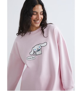 LCW Modest Pembe Cinnamoroll Baskılı Kadın Kalın Sweatshirt Tunik