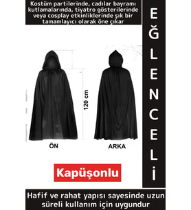 Parti Cadılar Bayramı Fotoğraf Çekimi Çocuk Genç Yetişkin Rahat Siyah Kapüşonlu Uzun Pelerin 120 Cm