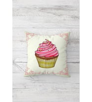 Cupcake Desenli Çift Tarafı Baskılı Gizli Fermuarlı Yastık Kılıfı Kırlent Koltuk Yastık Kılıfı (Beyaz-Pembe)