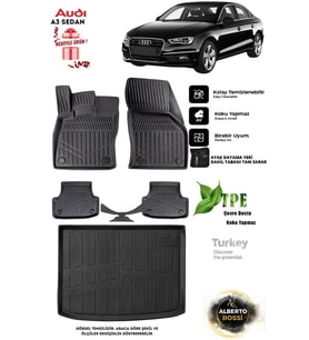 Audi A3 2013-2020 Arası Sedan Araca Özel 3D paspas ve 3d Bagaj Havuzu