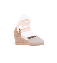 Gerçek Elişi Ipli Bej Hasır Dolgu Topuk  Keten Hasır Espadril Handmade
