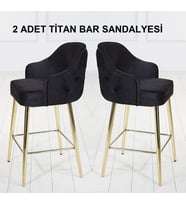2 ADET TİTAN ADA MUTFAK VE BAR SANDALYESİ - BAR TABURESİ - SİLİNEBİLİR BABYFACE KUMAŞ - GOLD AYAK