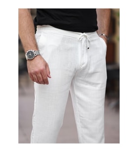 Keten Jogger Pantolon (Beyaz)