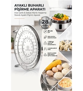 Inox Çelik Ayaklı Buharlı Pişirme Aparatı - 28 cm Çok Amaçlı Tencere İçi Haşlama Standı