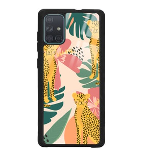 Samsung A71 Uyumlu Çiçekli Leopar Tasarımlı Glossy Telefon Kılıfı