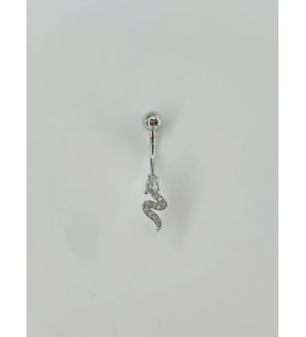 Rodyum Zirkon Taşlı Çelik Göbek Bar Uzunluğu : 13 Mm / Bar Kalınlığı 1.41 Mm / - Pg0031