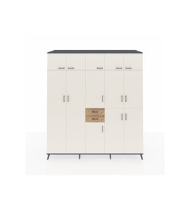 Kronos Dolap 10 Raflı 2 Çekmeceli 3 Askılı 220x59x243 Antrasit-Aytaşı/Çam