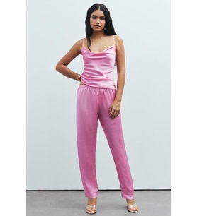 Brûleur Şeker Pembesi Degaje Yaka Askılı Uzun Saten Pijama Takımı