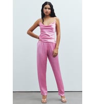 Brûleur Şeker Pembesi Degaje Yaka Askılı Uzun Saten Pijama Takımı