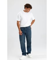 #ErkekJean %100 Pamuk Orta Koyu Indigo Denim Rahat Konforlu David13 Bol Kesim Erkek Jean Pantolon