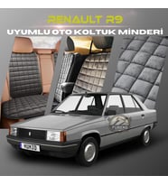 Renault R9 Antrasit Renk Tay Tüyü Cepli & Terletmez Sırtlı Oto Koltuk Minder Seti - Koltuk Koruma Kılıfı (ÖN & ARKA TAM SET)