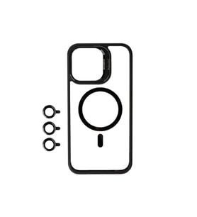 Apple iPhone 15 Pro Max Uyumlu Kılıf M-safe Şarj Özellikli Standlı Zore M-safe Klon Lensli Kapak (Siyah)
