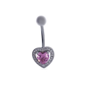 Kadın Pembe Taşlı Kalp Model Çelik Piercing