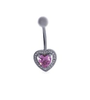 Kadın Pembe Taşlı Kalp Model Çelik Piercing