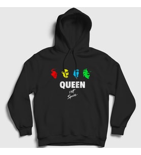 Presmono Unisex Siyah Hot Space Queen Kapüşonlu Sweatshirt 102010tt