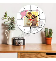 Pembe Kalp Fotoğraf Baskılı Duvar Saati