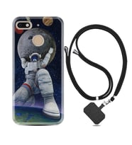 General Mobile GM8 Go GM9 GM20 Pro Plus Kılıf Boyun Askılı Silikon Astronot ve Dünya 1759