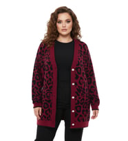 Kadın Leopar Desen Hırka 101002 BGL-ST04079 (Bordo)