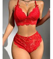 Kadın Kırmızı Dantelli Cuplı Balensiz Bralet Külot Takım - 8455
