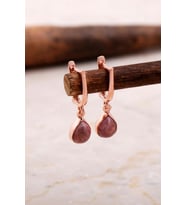 Doğal Rodonit Taşlı Damla Mini Rose Gümüş Küpe 5857