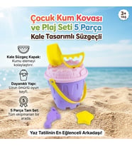 Çocuk Kum Kovası ve Plaj Seti 5 Parça Kale Tasarımlı Süzgeçli Mor