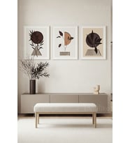 Modern Minimalist Soyut Botanik Desenler 3’lü Ahşap Çerçeveli Tablo Seti