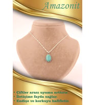 Amazonit Doğal Taş Gümüş Çerçeveli ve Zincirli Kolye Ucu M370