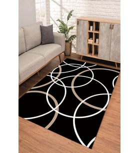 Dijital Kaymaz Taban Yıkanabilir Renkli Salon Halısı Mutfak Halısı Yolluk ND-SD-992 (Siyah)