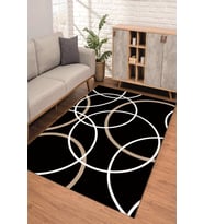 Dijital Kaymaz Taban Yıkanabilir Renkli Salon Halısı Mutfak Halısı Yolluk ND-SD-992 (Siyah)