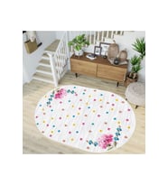 Eliana Home Baskılı, Yıkanabilir Kaymaz Taban Oval Halı LNA7215-HY889 100x150 cm (Beyaz)