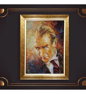 Altın Varaklı Çerçeveli Paspartulu Atatürk Tablo nl02A254 (Gold)