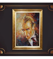 Altın Varaklı Çerçeveli Paspartulu Atatürk Tablo nl02A254 (Gold)