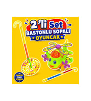 Hayu Uçak Çıngıraklı Tekerlekli Çın Çın Sürmeli Sopalı Baston Eğitici Oyuncak 2'Lİ SET