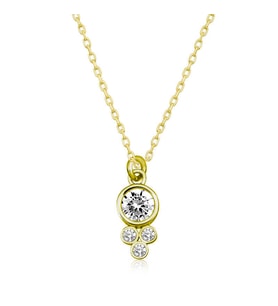 Gümüş Gold Çiğ Damlası Yuvarlak Tektaş Bayan Kolye SL4296