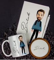 Kişiye Özel Karikatür Tasarım Defter Kalem Kupa Ve Bardak Altlığı Hediye Seti 96145