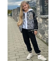 Kız Çocuk V Cool Yazı Baskılı Sweatshirt Zebra ve Gold Şerit Detaylı Deri Eşofma