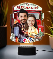 Doğum Günü Hediyesi,Sevgiliye Hediye, Kişiye Özel Fotoğraflı Al Yazmalım Karikatür 3D Led Lamba (Beyaz)