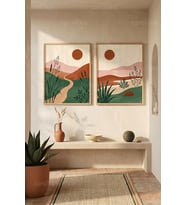 Doğa ve Bitki Temalı Minimalist 2'li Ahşap Çerçeveli Tablo Seti