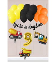 1 Yaş İnşaat Konsept Doğum Günü Balon Seti İnşaat Araçları Tema Balon Zinciri (09)