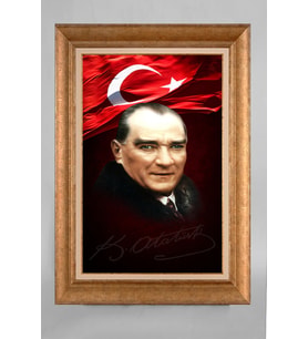 Altın Varaklı Paspartulu Çerçeveli Atatürk Tablo sd372