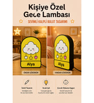 Kişiye Özel İsimli Kalpli Bulut Gece Lambası Sıcak Işıklı Çocuk ve Bebek Odası Dekoru