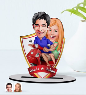 BK Gift Kişiye Özel İsimili Sevgililer Karikatürlü Ahşap Biblo Model-10