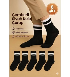 Kolej Çorap 6'li Pamuklu Spor Günlük Komforlu Soket Çorap