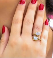 Doğal Taş Aytaşı İkili Doğal Taşlı Antik Model Kadın Ayarlanabillir Yüzük euy75ay (Beyaz)