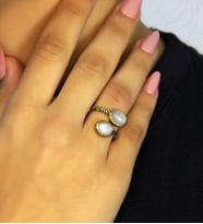 Doğal Taş Aytaşı İkili Doğal Taşlı Antik Model Kadın Ayarlanabillir Yüzük euy75ay (Beyaz)