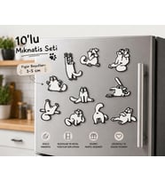 Kedi Mıknatıs Seti, Dekoratif Buzdolabı Magneti 10'lu Paket, 3-5 cm