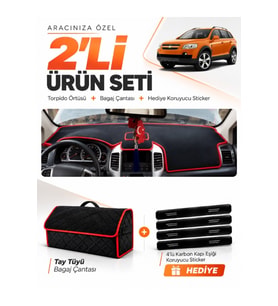 e-biz CHEVROLET CAPTİVA (2008-2011) Uyumlu Torpido Örtüsü + Tay Tüyü Çanta - Siyah-Kırmızı - CH007