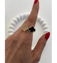 Özel Seri Yonca Tasarım Siyah Ayarlanabilir Gold Yüzük