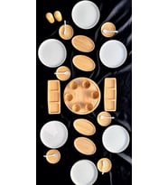 Atbyhome 6 Kişilik 33 Parça Bambu - Seramik Kahvaltı Takımı - Lüx Kahvaltılık Sunum Seti